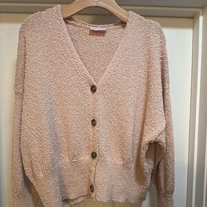 Pink Lily Textured Button-Up Cardigan - Tan